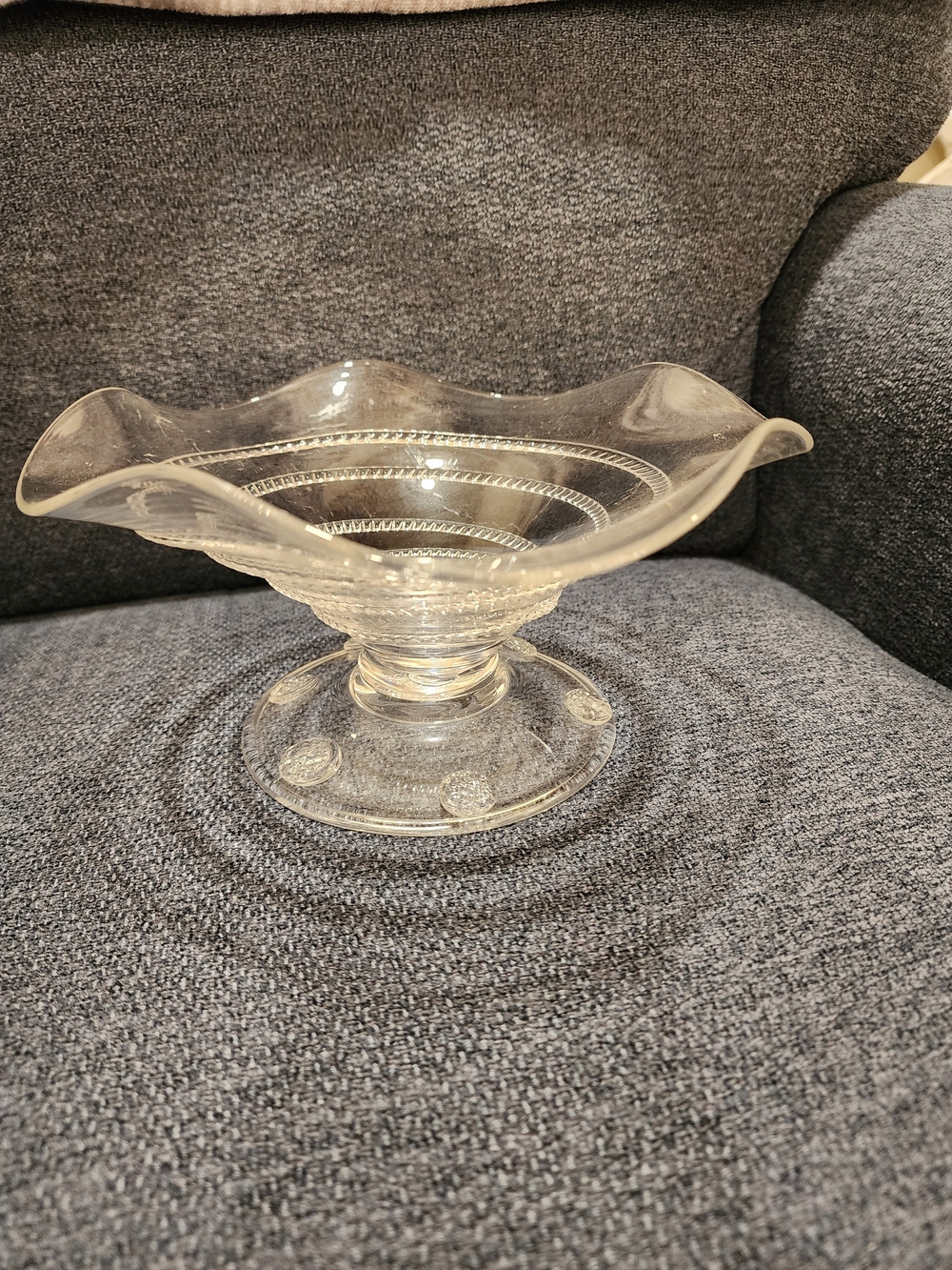 Juliska Clear Glass Footed Ruffled Compote